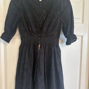 For Love And Lemons Black Eyelet Long Sleeve Dress